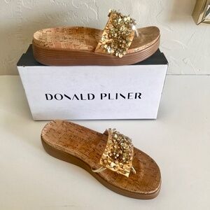 Worn Once! Donald Pliner FIFI Platino Embellished Satin Wedge Sandal 8.5